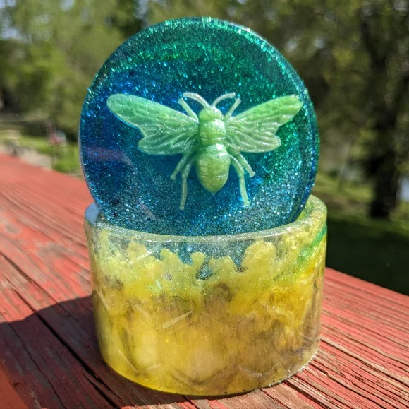 Bumblebee Jewelry Box Resin Art Sparkly Honey Bee Honeycomb Glitter Cute Spring - Picture 5 of 12